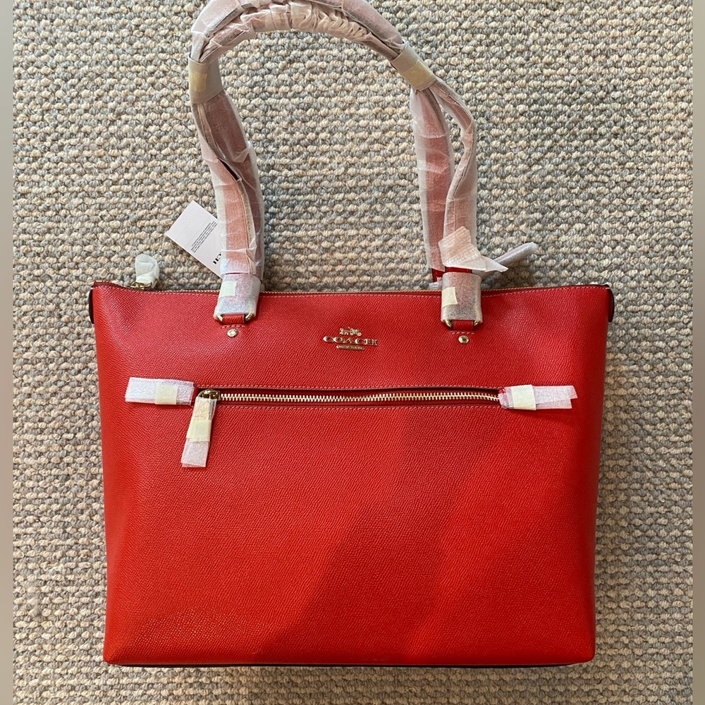 Coach Scarlet Red Tote Bag with Front Zipper